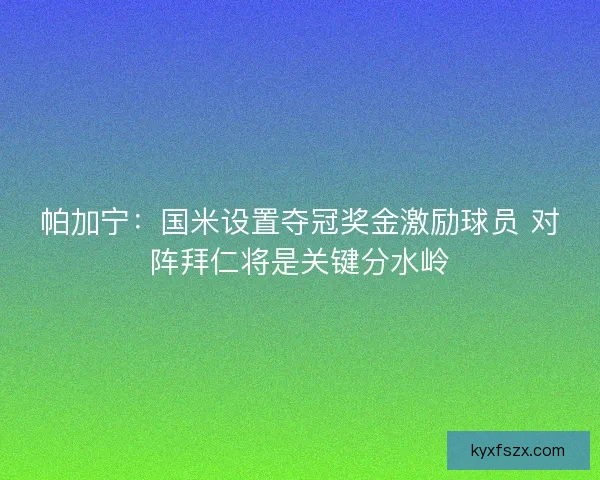 帕加宁：国米设置夺冠奖金激励球员 对阵拜仁将是关键分水岭
